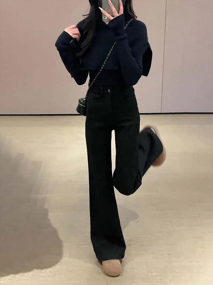 กางเกงยีนส์ทรงบลูเอฟซี เอวสูง ขากระดิ่ง ผู้หญิง ฤดูหนาว 2025 รุ่นใหม่ ทรงสลิม ขาบาน สไตล์ลำลอง ใส่ทำงานได้