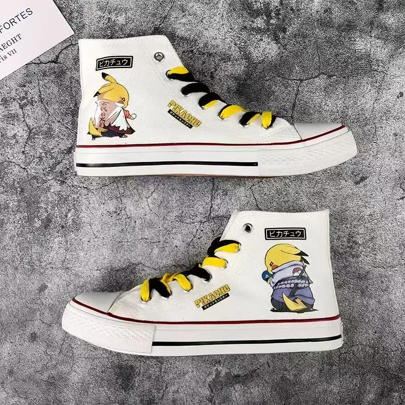 

r‌eal pictures 2025 new autumn winter discount high top pikachu cartoon black board shoes women girls canvas man Casual Shoes