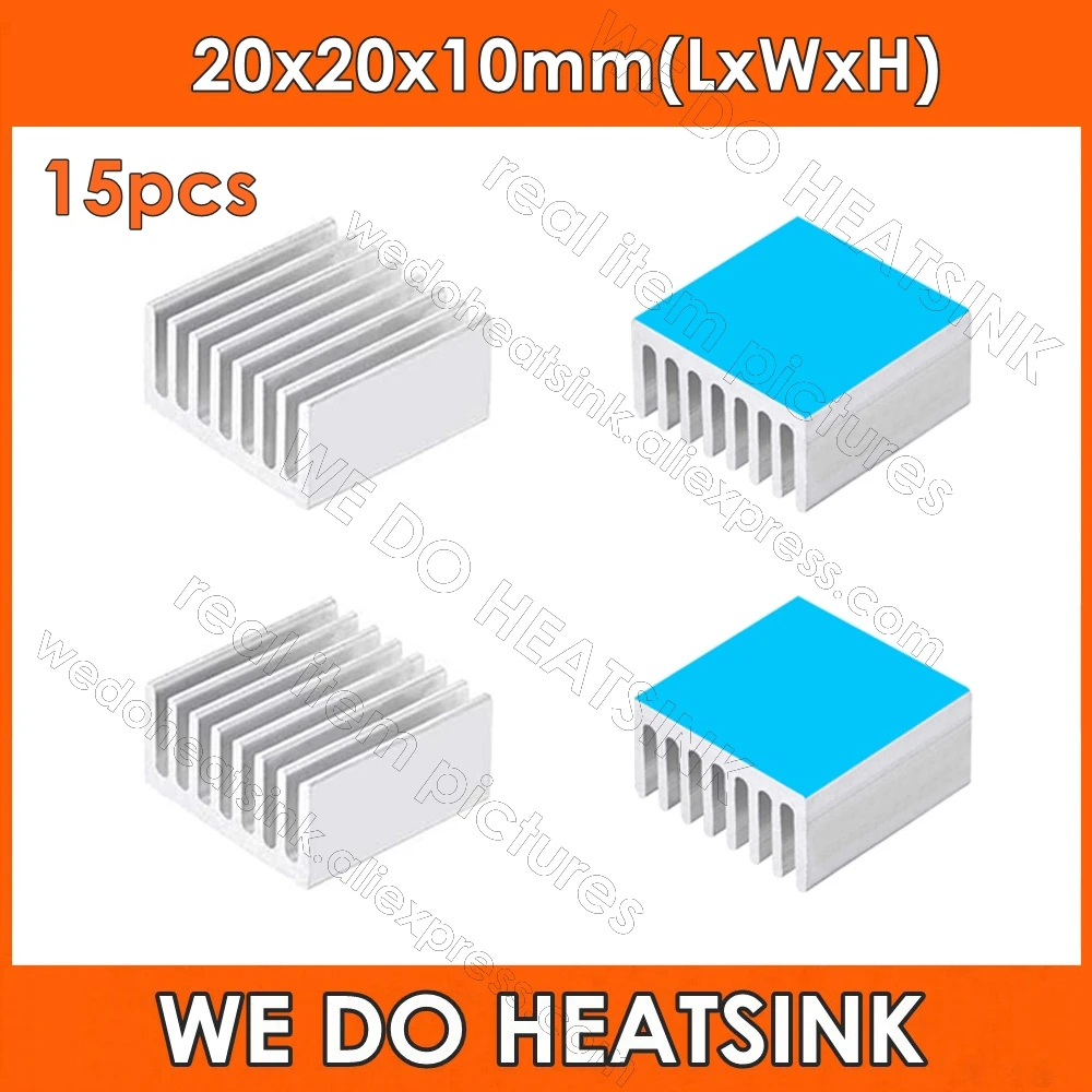 

WE DO HEATSINK 15pcs 20x20x10mm 1W 3W 5W LED Power Heat Sink Aluminum Heatsink With Thermal Double Side Adhesive Tape For Led