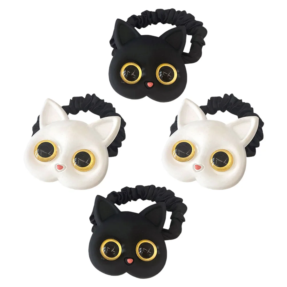 

4pcs Ties Elastic Bands Black White Girls Women Cat Style Scrunchies Ponytail Holders Hair Accessories Thick Hair Birthday