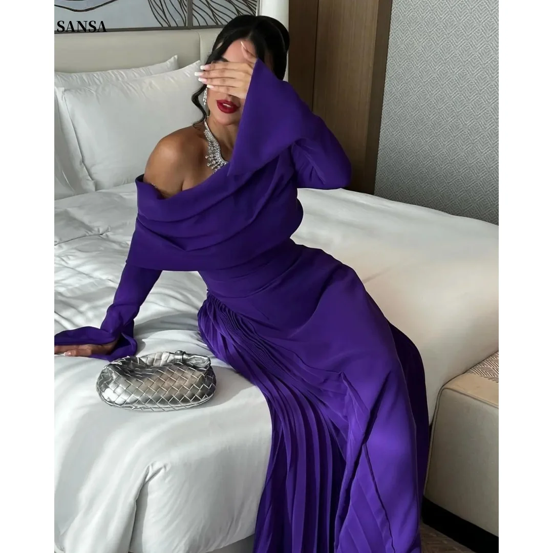 

Sansa Customized Purple Off The Shoulder Long Sleeves Prom Dresses A-line فساتين للمناسبات الخاصة Floor-Length vestidos de festa