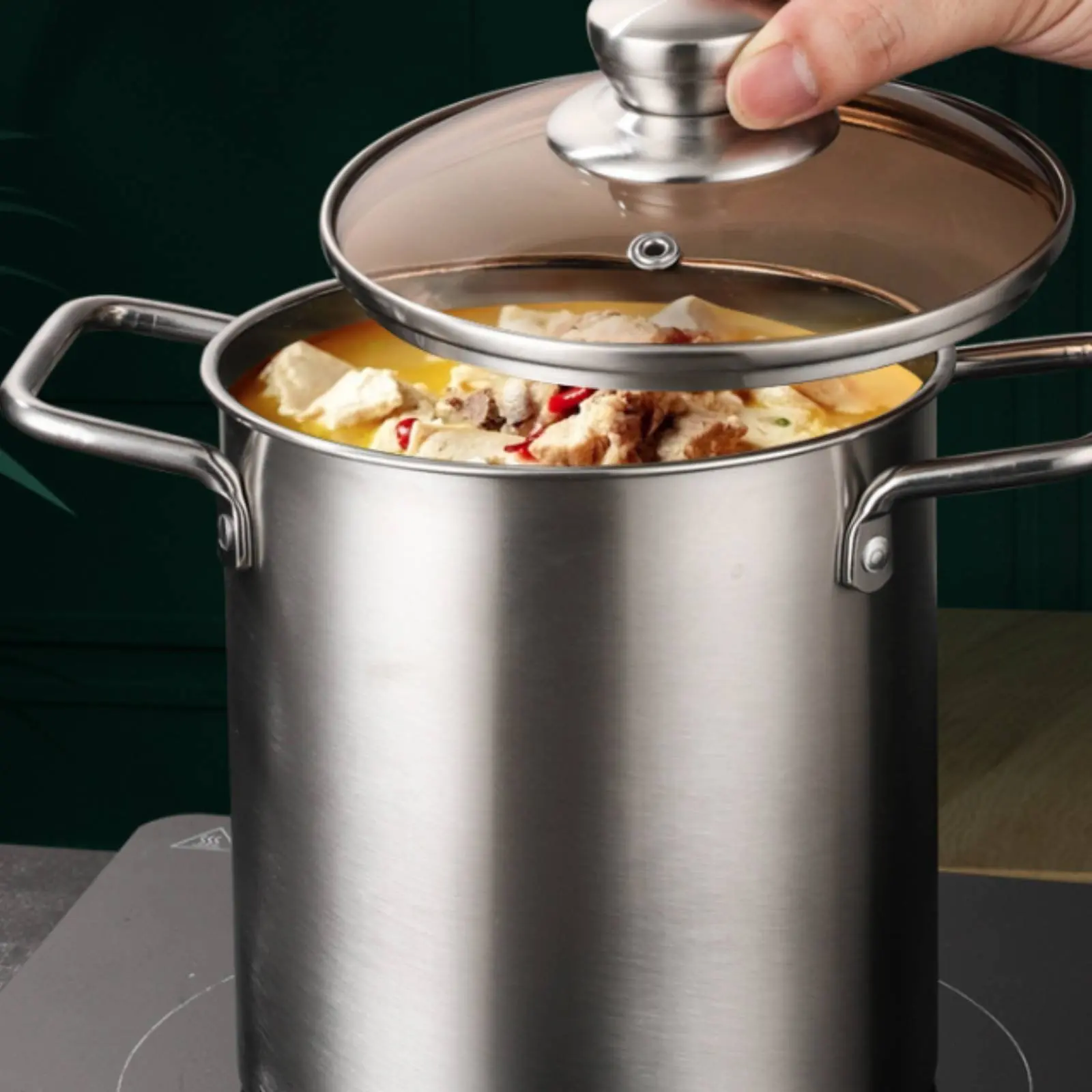 Deep Fryer Pot with Strainer Easy to Clean Fried Potato Sticks Pot Stockpot Glass Lid for Home Kitchen view 4
