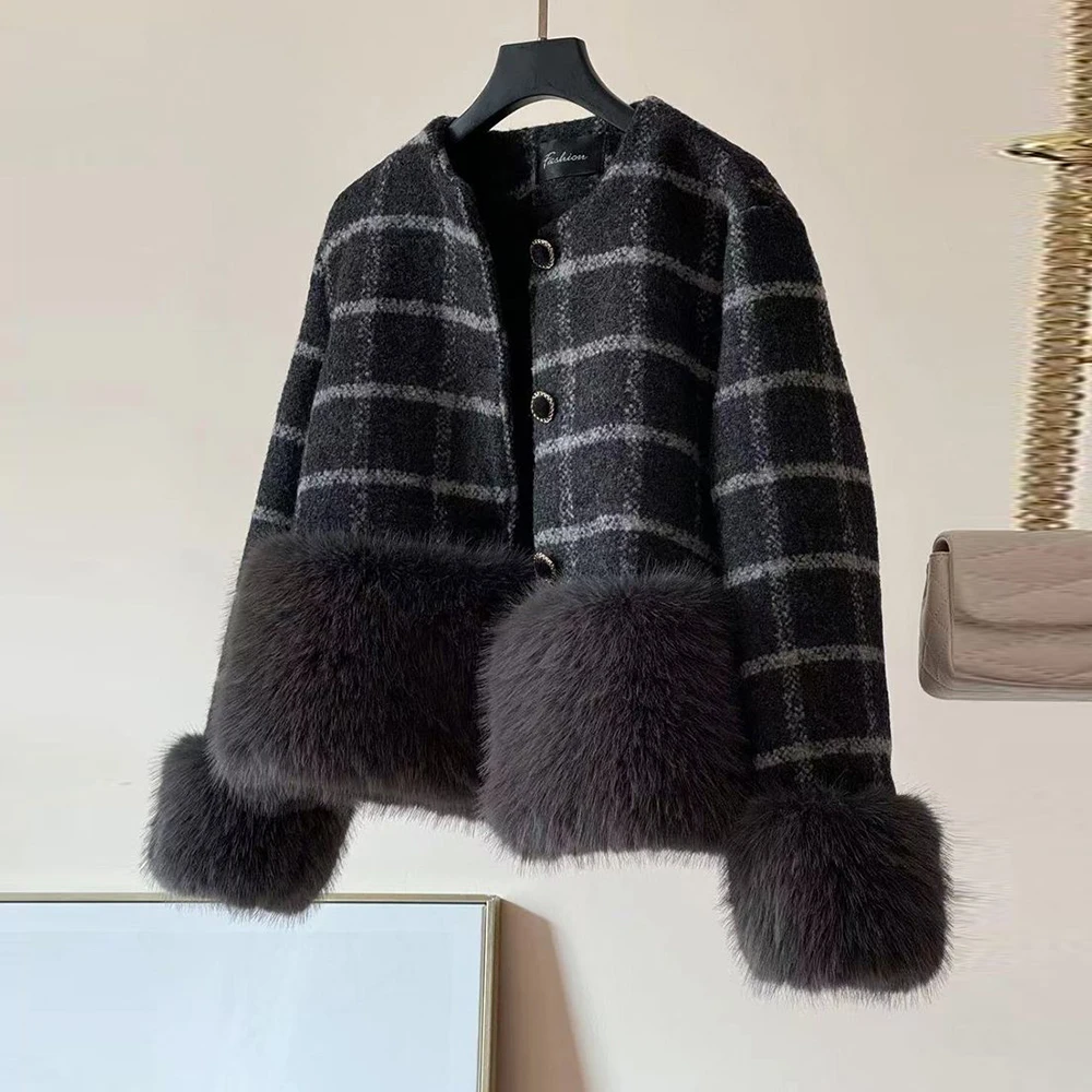 Fluffy Splicing Long-sleeved Knitted Cardigan Women's Autumn And Winter New Xiaoxiangfeng Thin Sweater