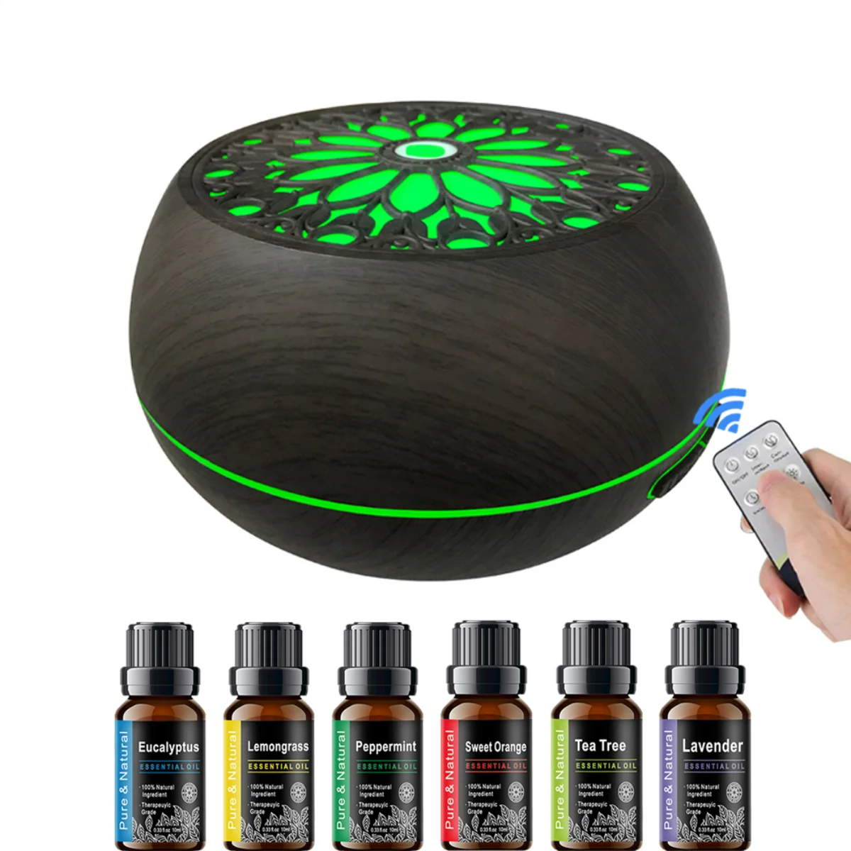 Bedroom Friendly 550ml Diffuser 7 Soothing Light Colors, 6 Aromatherapy Oils & Remote Controlled Timer