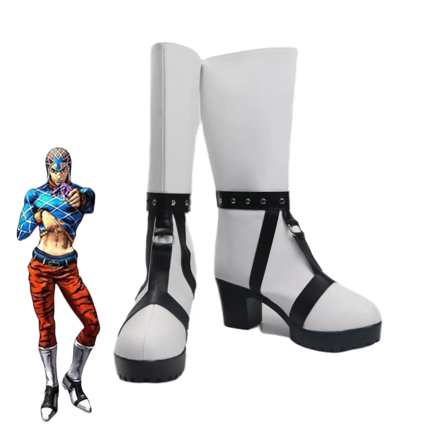 Zapatos de Cosplay de Anime JoJo's Bizarre Adventure Guīdo Mista, botas cortas blancas de cuero PU para Halloween y Carnaval