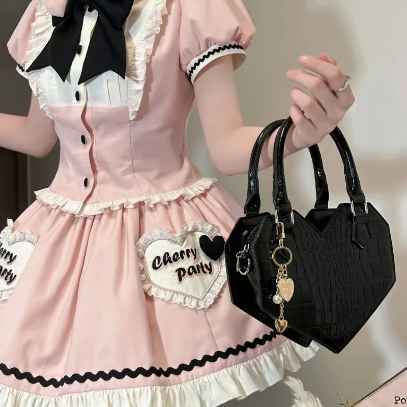 Lolita Bag Sweet Cute Heart Crossbody Bags for Women 2024 All Match Elegant PU Uniform Handbag Summer JK Shoudler Bag