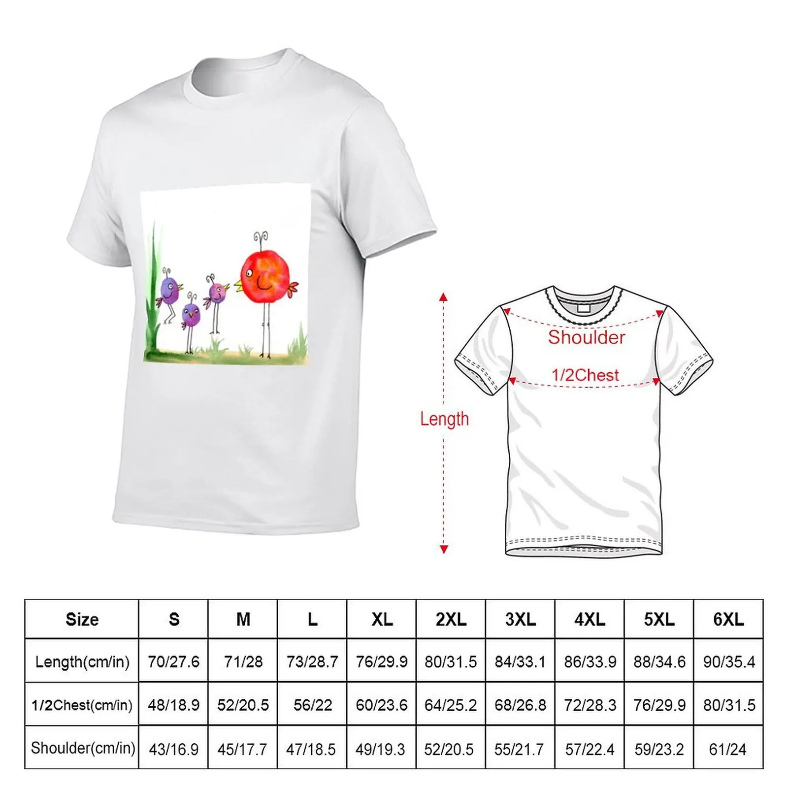 Excited Bobble Birds in watercolour T-Shirt Plus Size All Match Tee Shirt