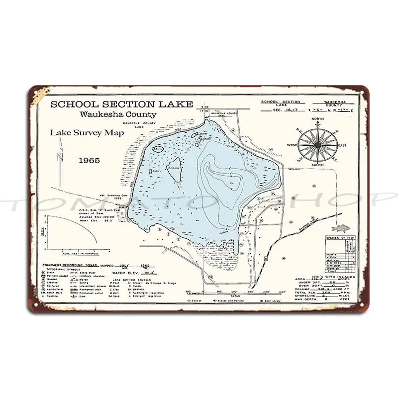 School Section Lake Wi Waukesha County Metal Signs Wall Mural Wall Decor Bar Cave Printed Tin Sign Poster