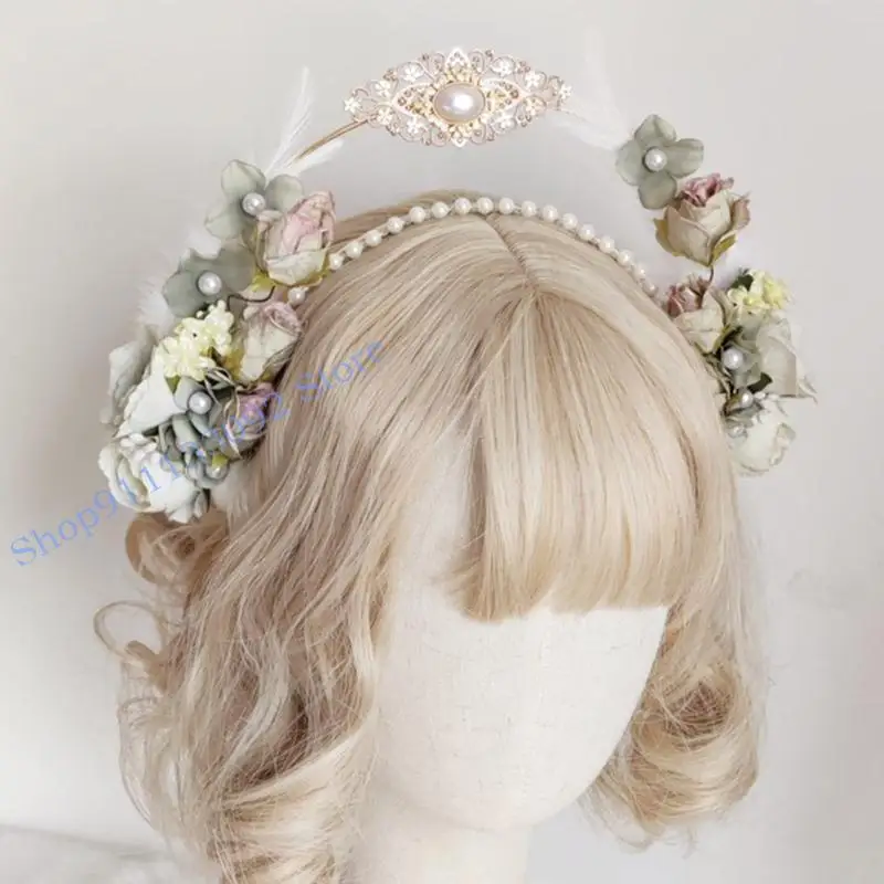 

H9ED Flower Crowns for Women Wedding Cosplay Fashion Handmade Thin Hair Clips with Double Layer Hair Accessories