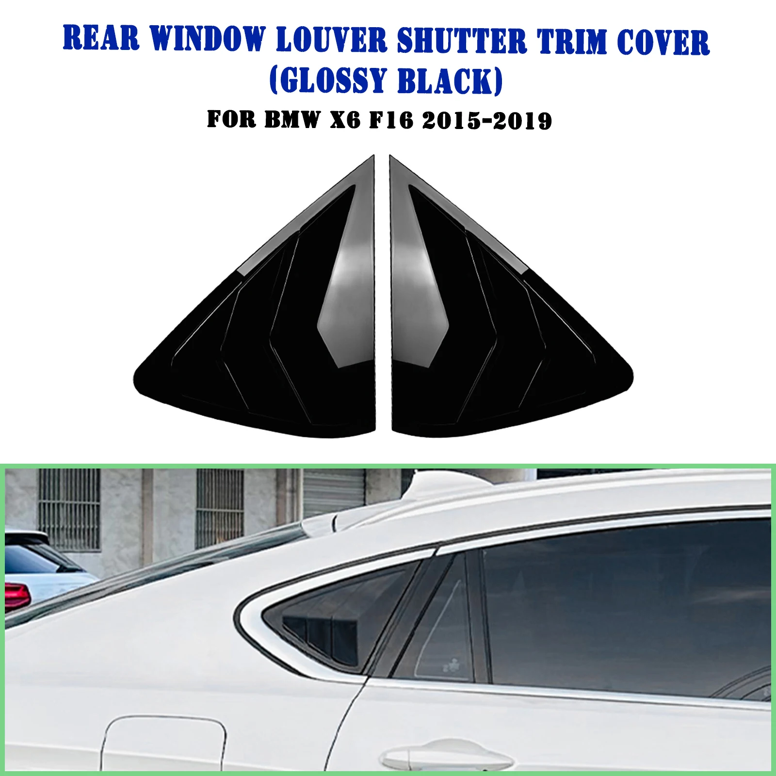 

For BMW X6 F16 X6M 2014-2020 Rear Side Window Louver Shutter Trim Cover Carbon Fiber Look/Gloss Black Car Tail Windshield Shield