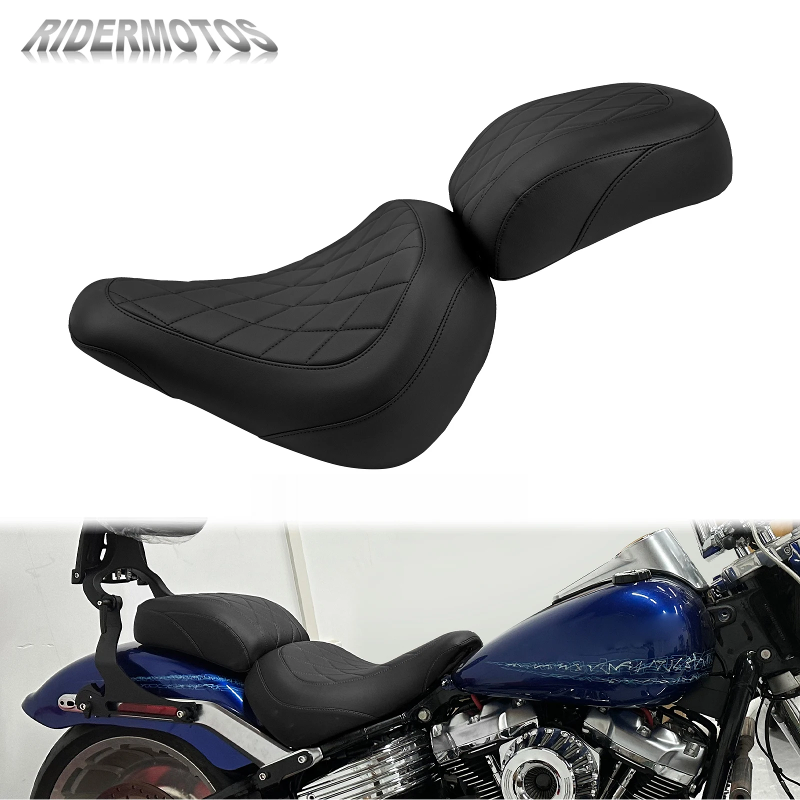 Front Rear Seat Cushions 2-Up Motorcycle For Harley Softail Fat Boy FLFB FLFBS 18-Up  Breakout FXBR 23-Up Driver Passenger Seat