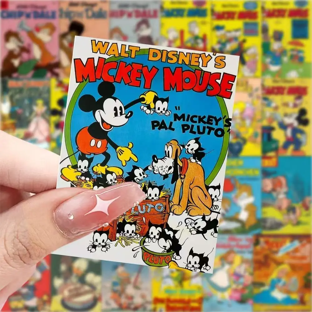 New 60pcs Retro Classic Disney Anime Poster Stickers Cute Alice Mickey Mouse Cartoon Sticker Laptop Diary Phone Decal Kids Toy