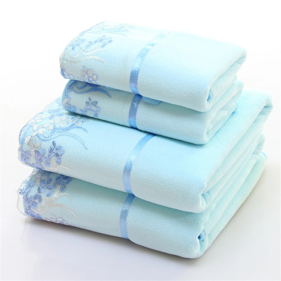 4pcs/Set Quick Dry Solid Microfiber Towel Set Bath Towel 140x70cm (2pcs) Face Towel 75x35cm (2pcs) for Bathroom Embroidered