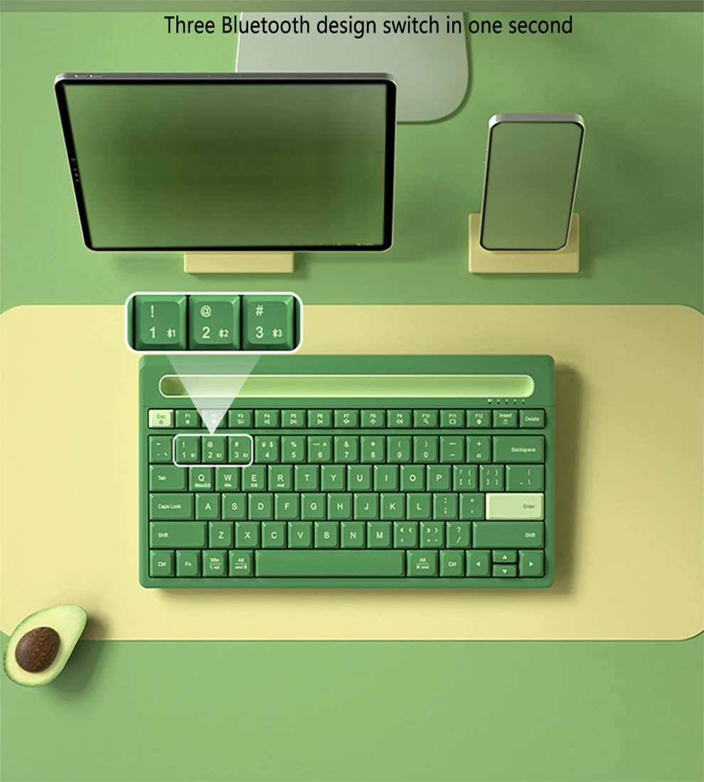 Custom BOW BT Multi Device Wireless Keyboard with Phone Holder Slot 79 Keys Multimedia Button for Windows Mac OS Android Gift
