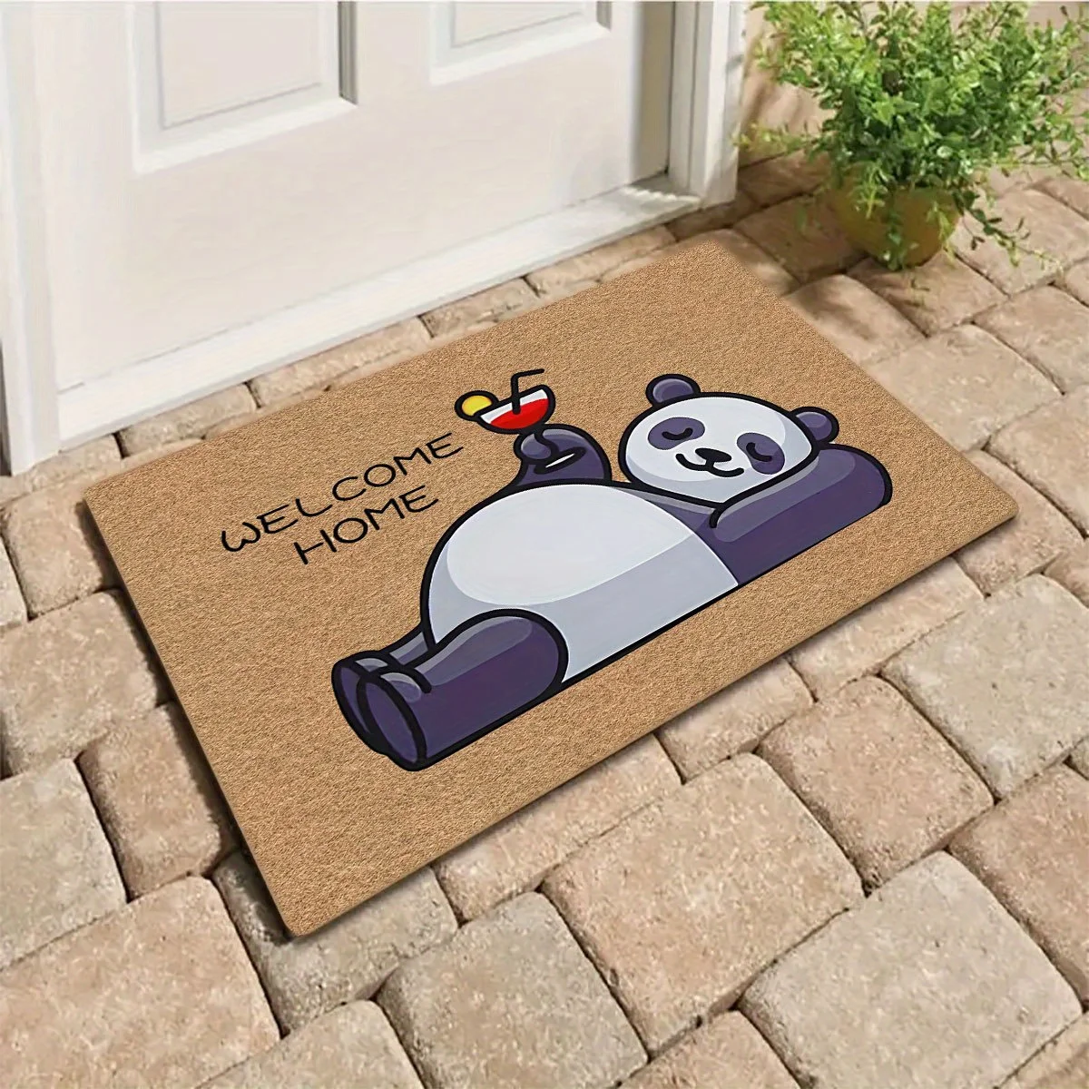 Cute Panda Wine Glass Tropical Cartoon Non Slip Door Mat Floor Mat For Entryway Bathroom Kitchen Living Room