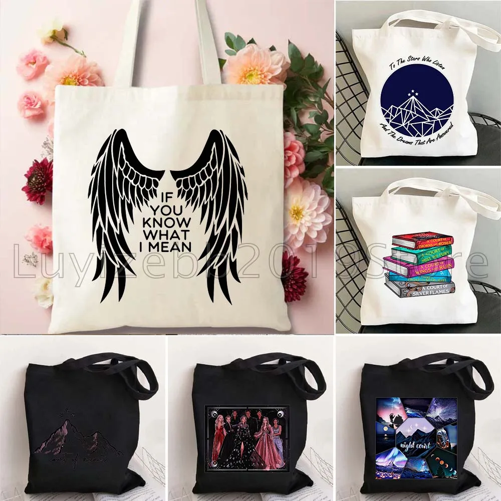 محكمة الضباب والغضب الشوك والورود نجوم السماء نيستا كاسيان فير المحكمة الليلية سارة ماس كتب قماش حمل حقيبة يد صديقة للبيئة