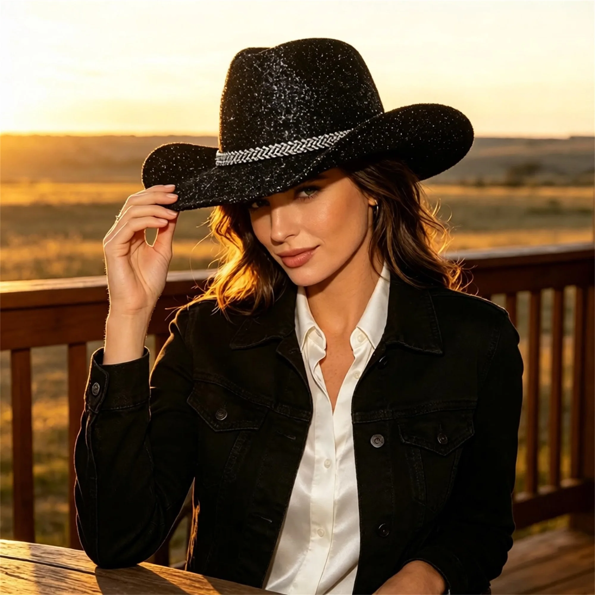 Wide Brim Sparkling-Glitter Hat Braid Trim Braid Trim Western Silver Braid Trim Sparkling Cowgirl Hat Compact Wide Brim