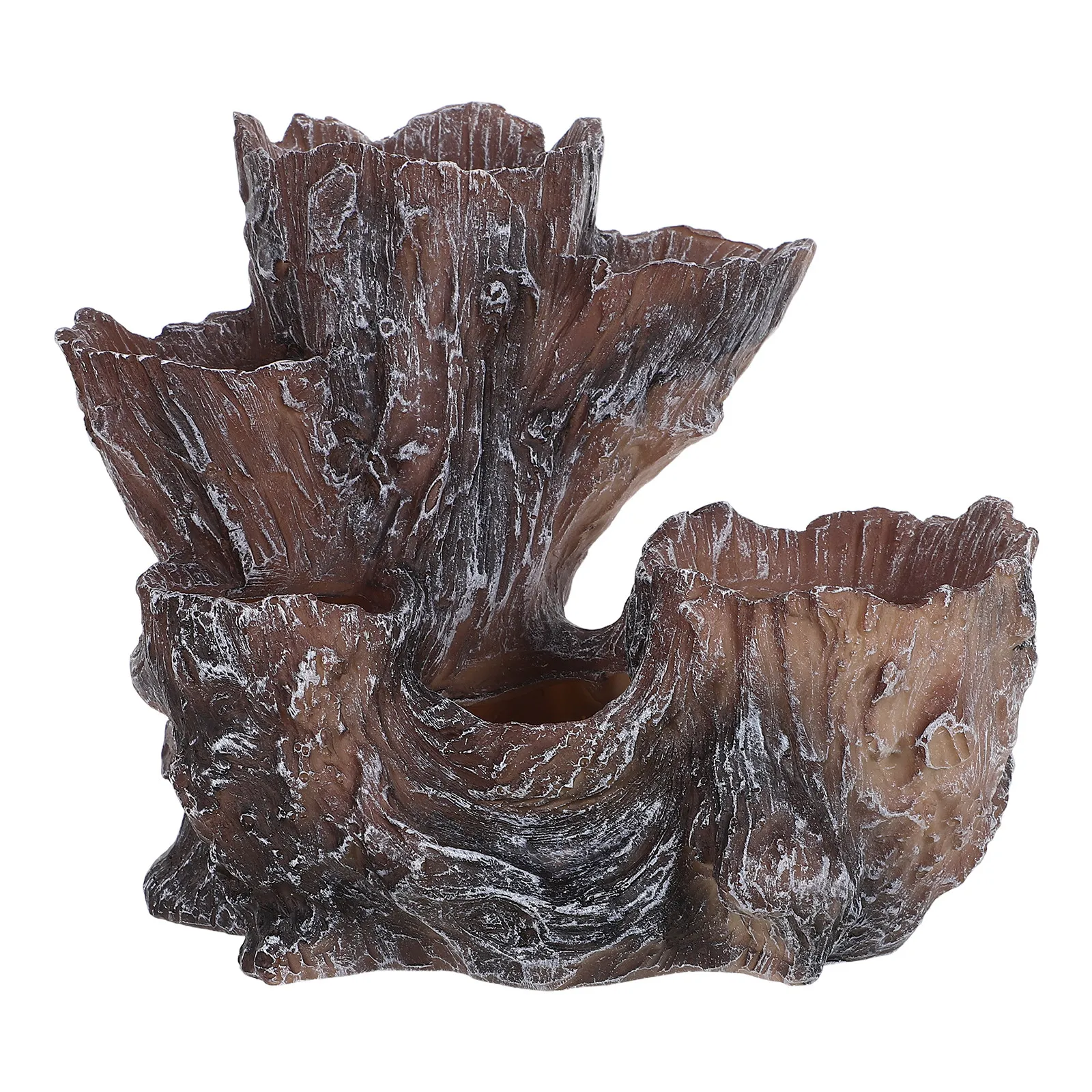 6 Hole Faux Driftwood Resin Planter Pot Tree Root Design Multi Compartment Succulent Cactus Rustic Decorative Indoor Outdoor