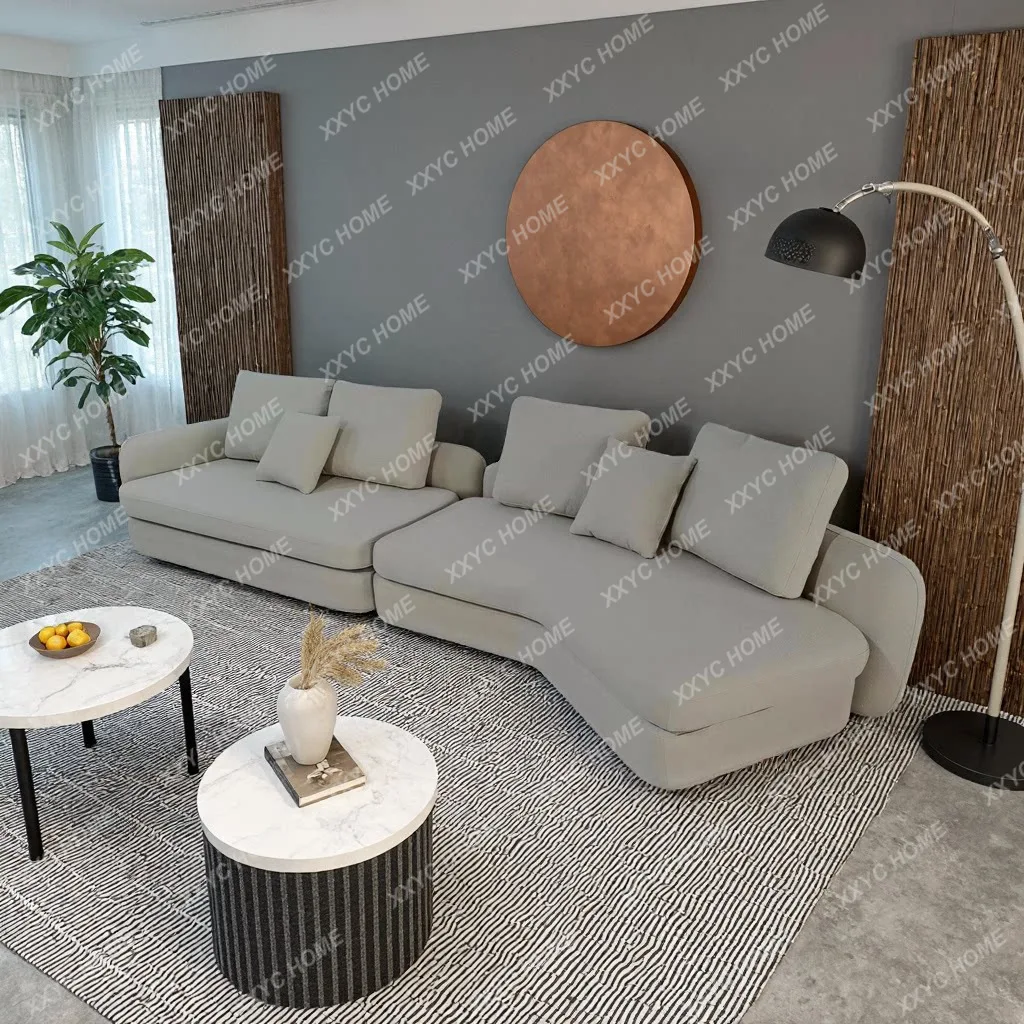 Modern fabric living room small apartment special-shaped hair curved corner sofa
