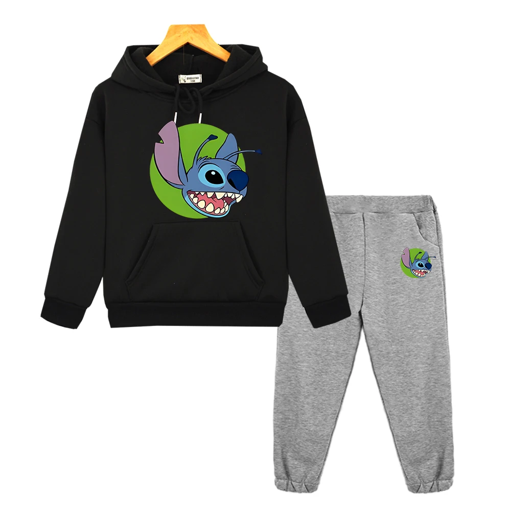 

Stitch Disney print hoodies Sweatshirt boy girl Hooded Sets Long hoodie+Pants Fleece pullover y2k sudadera kids boutique clothes