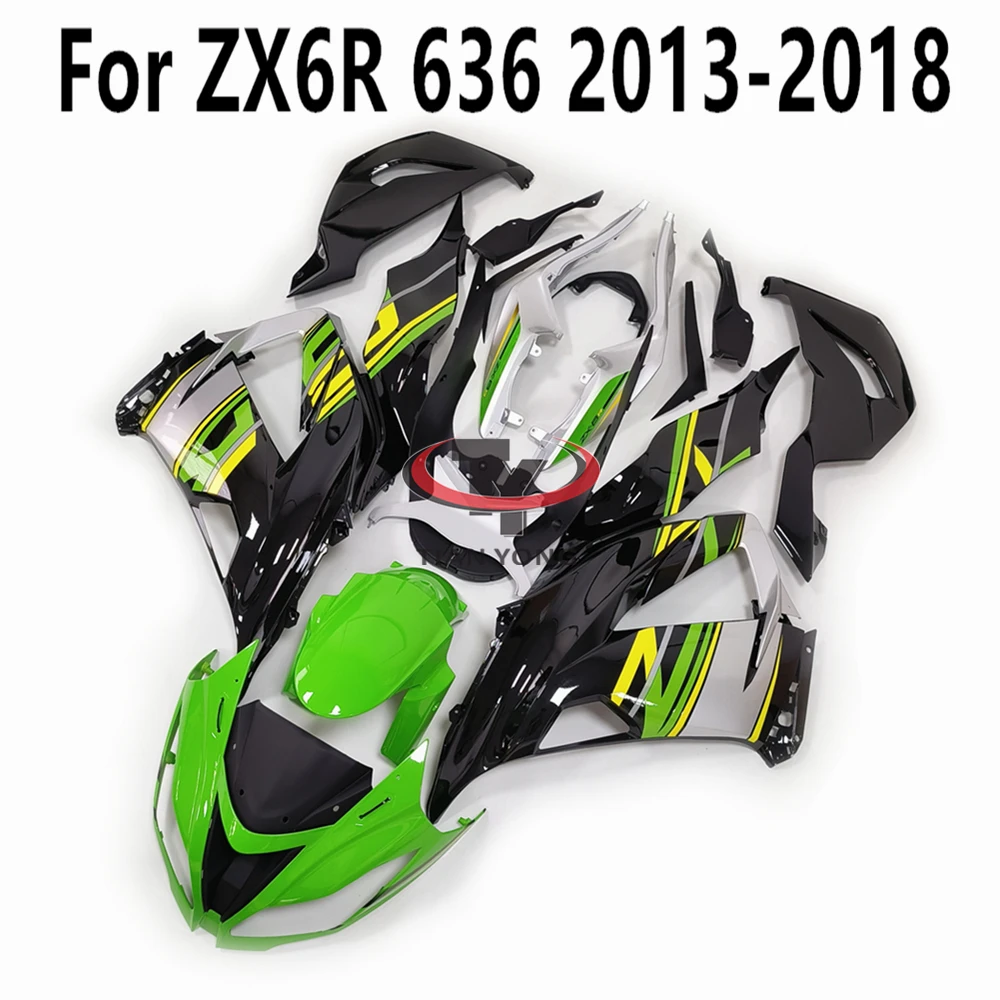 

For Kawasaki ZX6R ZX 6R 636 2013-2014-2015-2016-2017-2018 Full Fairing Kit Green Yellow Silver Bright Stripe Bodywork Cowling