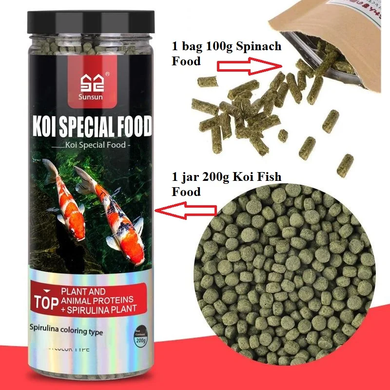 Spinach Fish Food,Koi Fish Feed Goldfish Feed Granule Food With Spirulina,High Protein,Trace Elements,Vitamin,Natural Ingredient