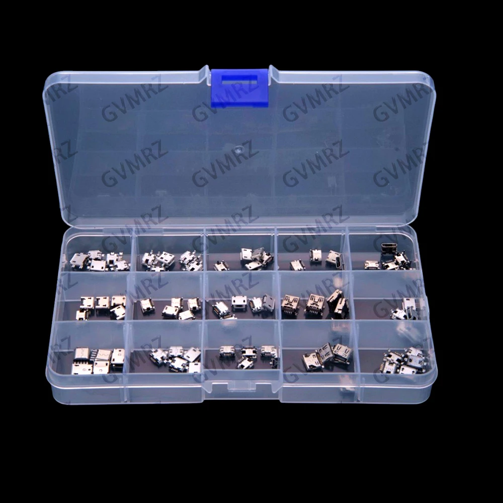 15Values 75PCS Micro USB female connector, boxed MINI Android phone charging port, microphone mini. 75PCS