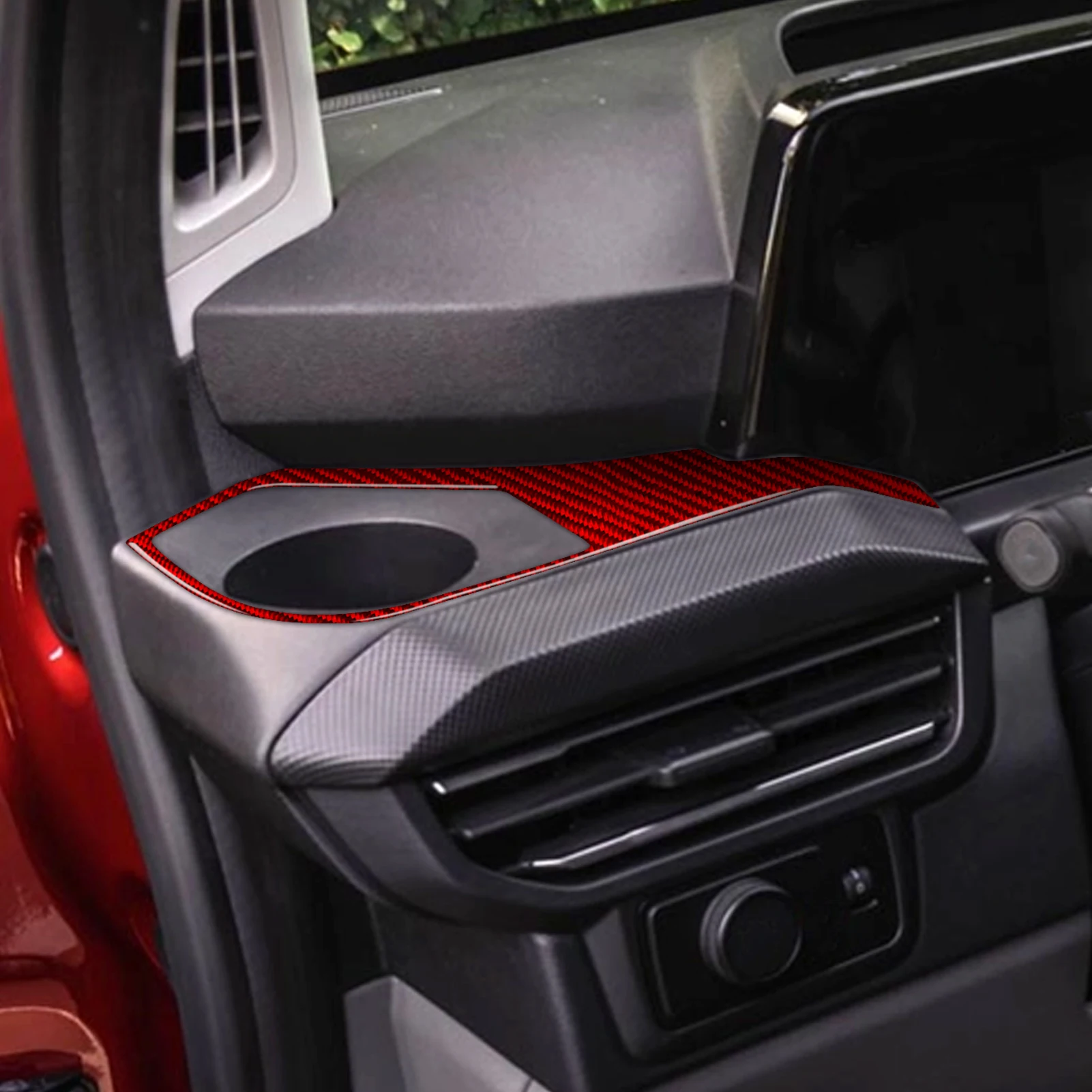 For Ford Transit Custom V700 2023-2026 Red Carbon Fiber Both Sides Instrument Water Cup Holder Cover Set Car Accessories Sticker