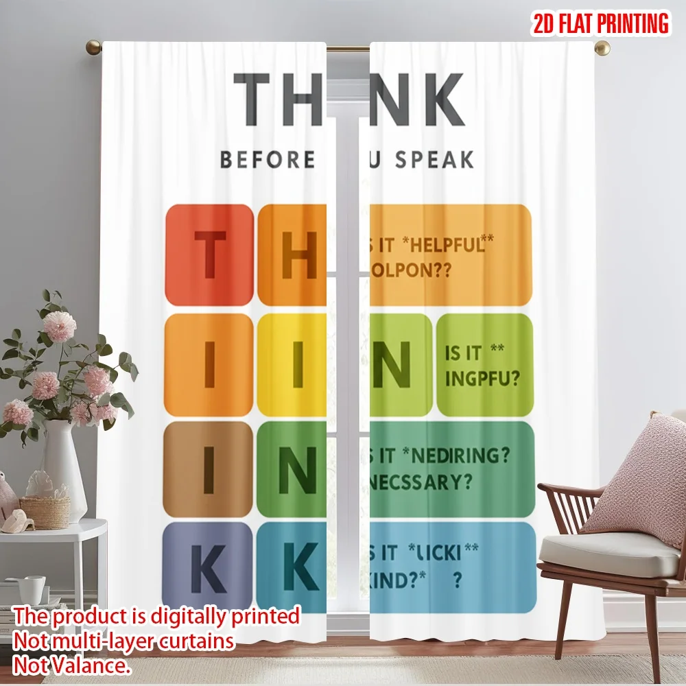

2pcs 2D flat printing Window Treatment Curtains THINK Before You Speak Polyester Without Electricity Family Party Use for