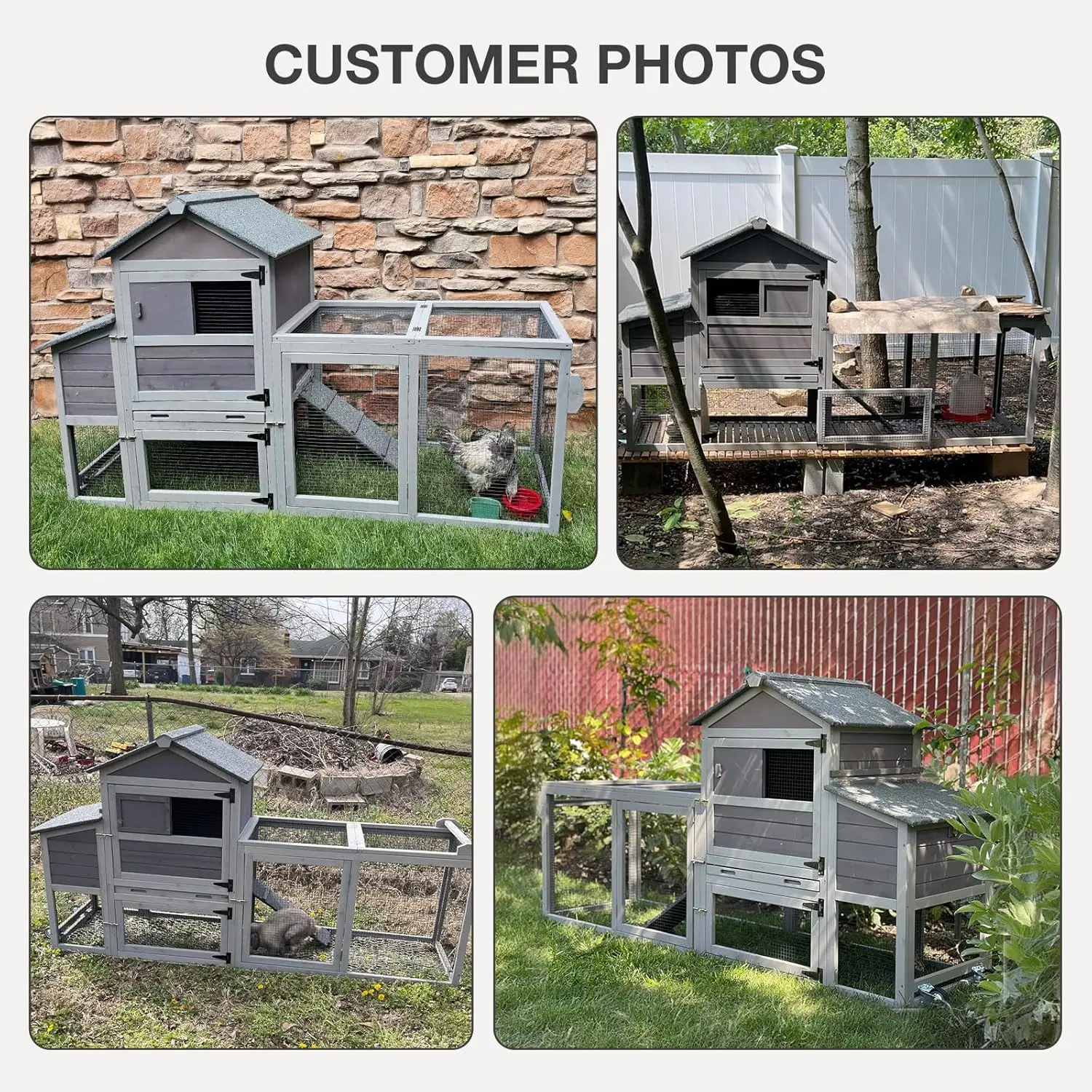 

Chicken Coop for Outdoor - Poultry Cage with Wheels, Nesting Box, Leakproof Pull-on Tray, and Asphalt Waterproof Roof - Grey