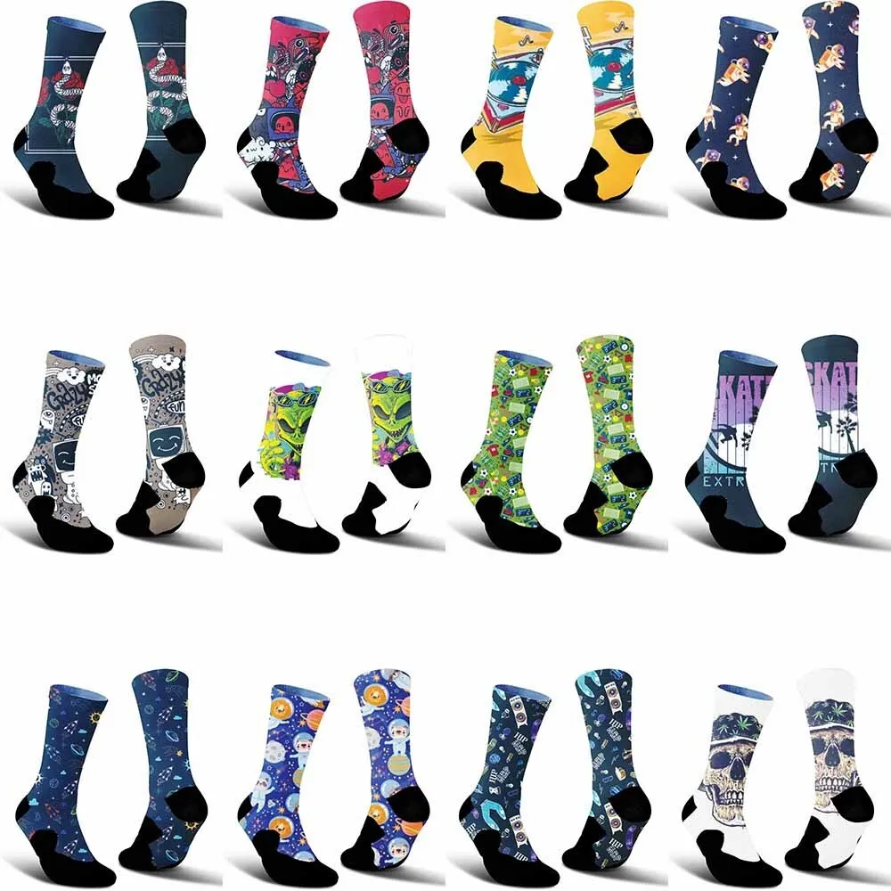 2025 New Creative Extreme Sports Pattern Sports Cycling Socks, Fashionable Trend, Unisex, Sweat Absorbing, Breathable, Durable