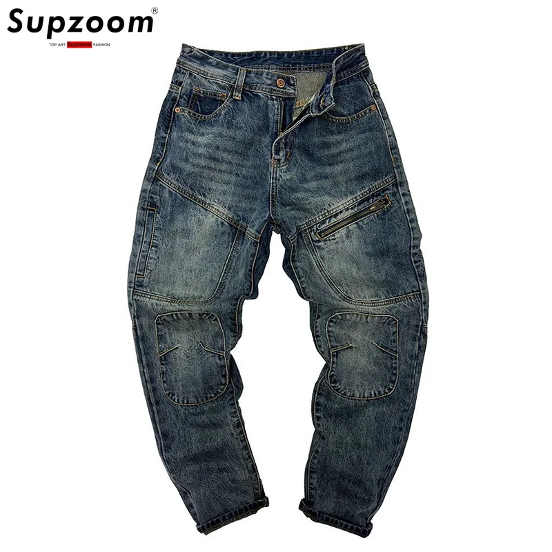 Supzoom 2025 New Arrival Hot Sale Top Fashion Autumn Zipper Fly Stonewashed Casual Cargo Denim Pockets Cotton Jeans Men