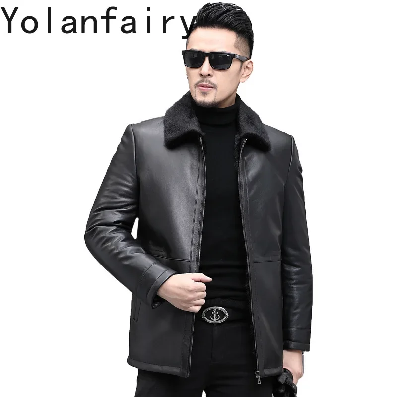 

YOLANFAIRY Genuine Leather Sheepskin Men's Clothing Winter Mink Liner New in Jackets Long Coats Smart Casual Chamarras De Piel