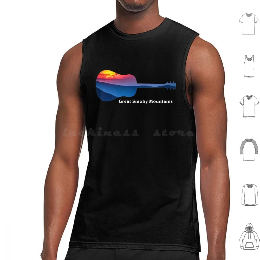 Great Smoky Mountains Sunset Guitar Tank Tops Print Cotton Gsm Great Smoky Mountains Guitar Music Sunset Landscape