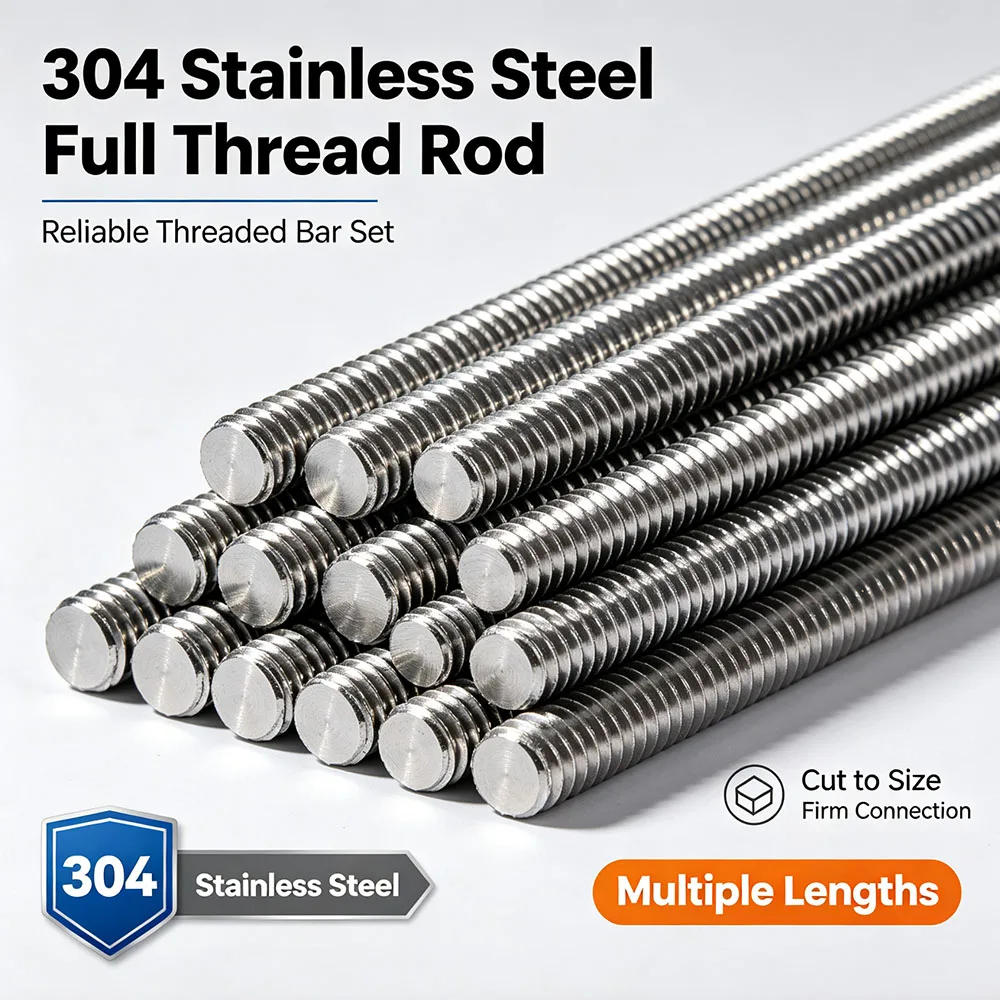 M3 M4 M5 M6 Full Threaded Rod 304 Stainless Steel Headless Thread Stud All‑thread Screw Bar Bolts Mechanical Assembly Fastener