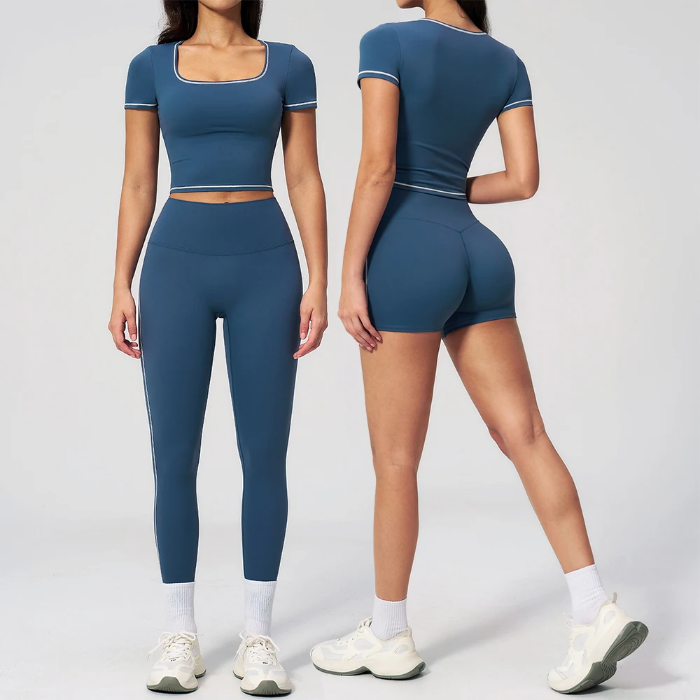 女性ヨガセット-2-個シームレススポーツウェアトレーニング服アスレチックウェアジムレギンスフィットネスブラジャークロップトップ半袖スポーツスーツ