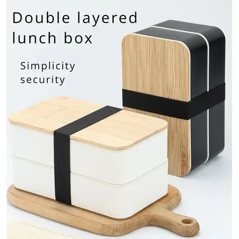 New Japanese Style Bento Box, Minimalist Double-layer Lunch Box with Knife, Fork, Spoon, Divided Student Lunch Box