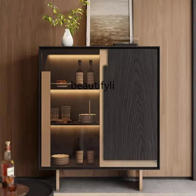 

light luxury door cabinet, high-end sense living room entrance hall cabinet, high-grade glass wine storage, dining solid wood