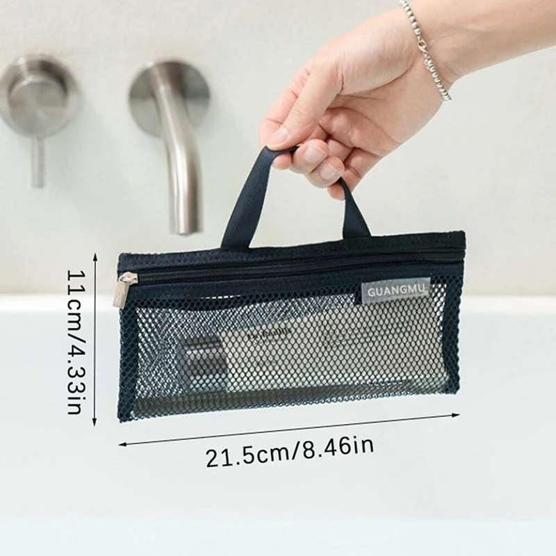 Nylon Mesh Beach Storage Bag Travel Portable Makeup Brush Toothbrush Toothpaste Storage Bag Case Container Bathroom Accessories