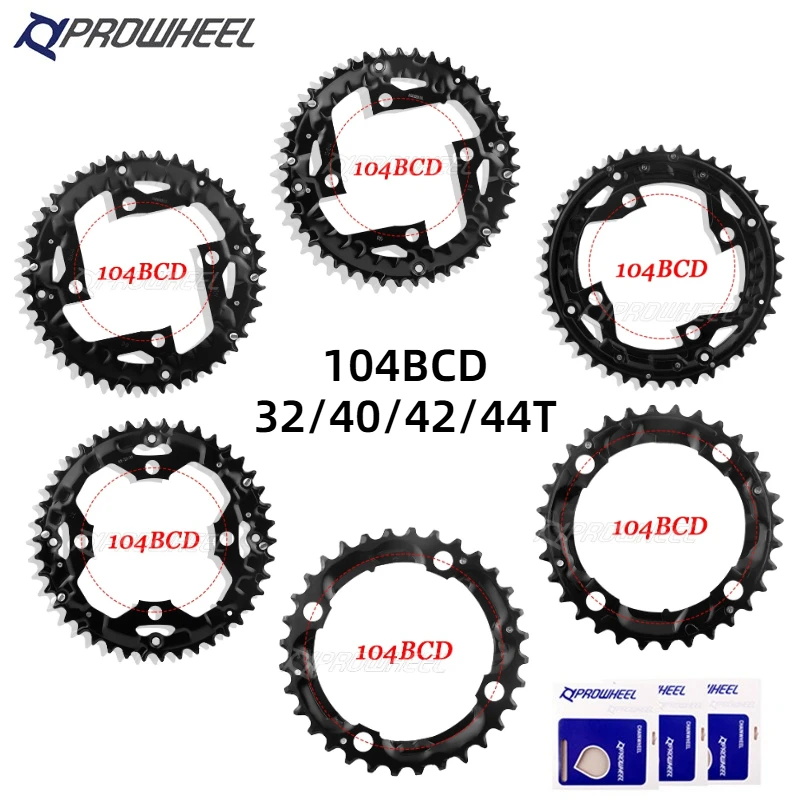 PROWHEEL Road Chainring 104BCD Mountain Bike Chainwheel 32/40/42/44T Sprocket Aluminum Alloy Steel Tooth Plate Bike Accessories