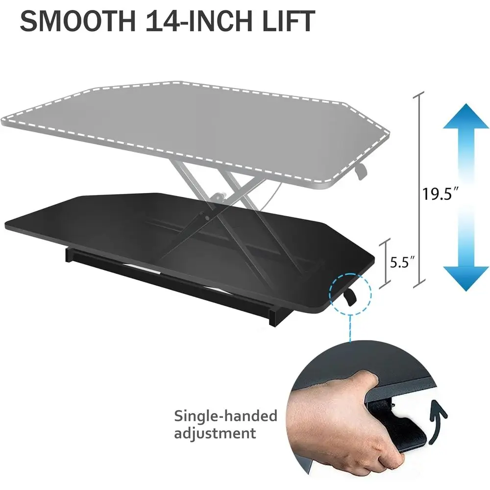 32 inch Black Corner Height Adjustable Standing Desk Converter, One-Click Sit to Stand up Desk Riser, Pre-Assembled for Dual Mon
