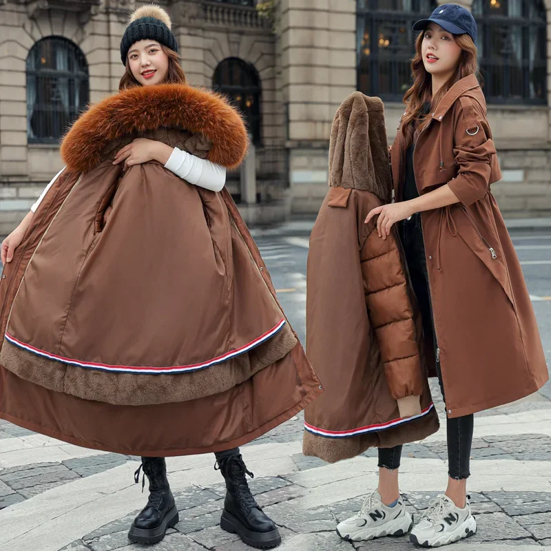 2025 New Women Winter Jacket Long Casual Parkas Big Fur Collar Removable Lining Cotton-padded Clothes Hooded Thicken Warm Coats