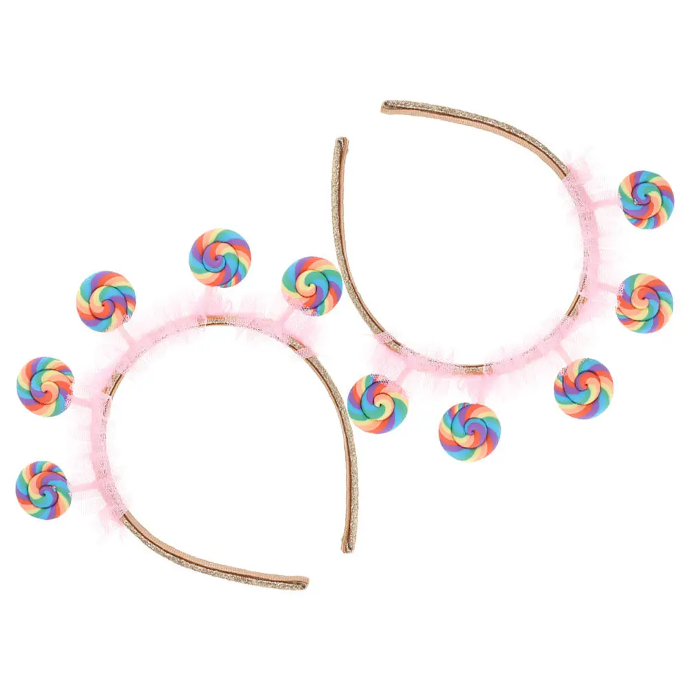 2Pcs Candy Headbands for Pink Cartoon Lollipop Hairband Cute Birthday Party Hair Accessories Candy Costume Head Hoops
