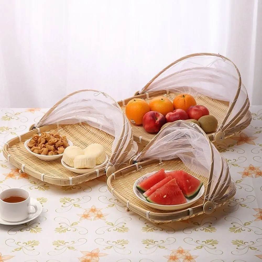 Anti-insect Dustproof Basket Anti-mosquito Hand-Woven Tent Basket Fruit Vegetable Tray Mesh Drying Dustpan Food Storage Basket