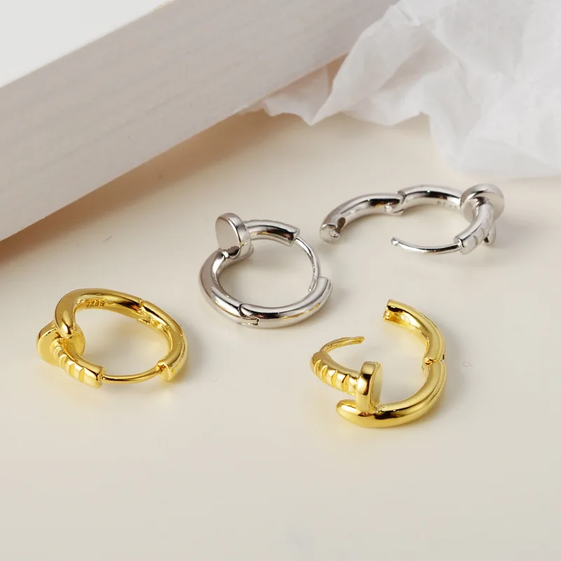 100% 925 Sterling Silver Geometric Earring for Women Girl Fashion Nail Shape Texture Design Jewelry Party Gift Dropshipping