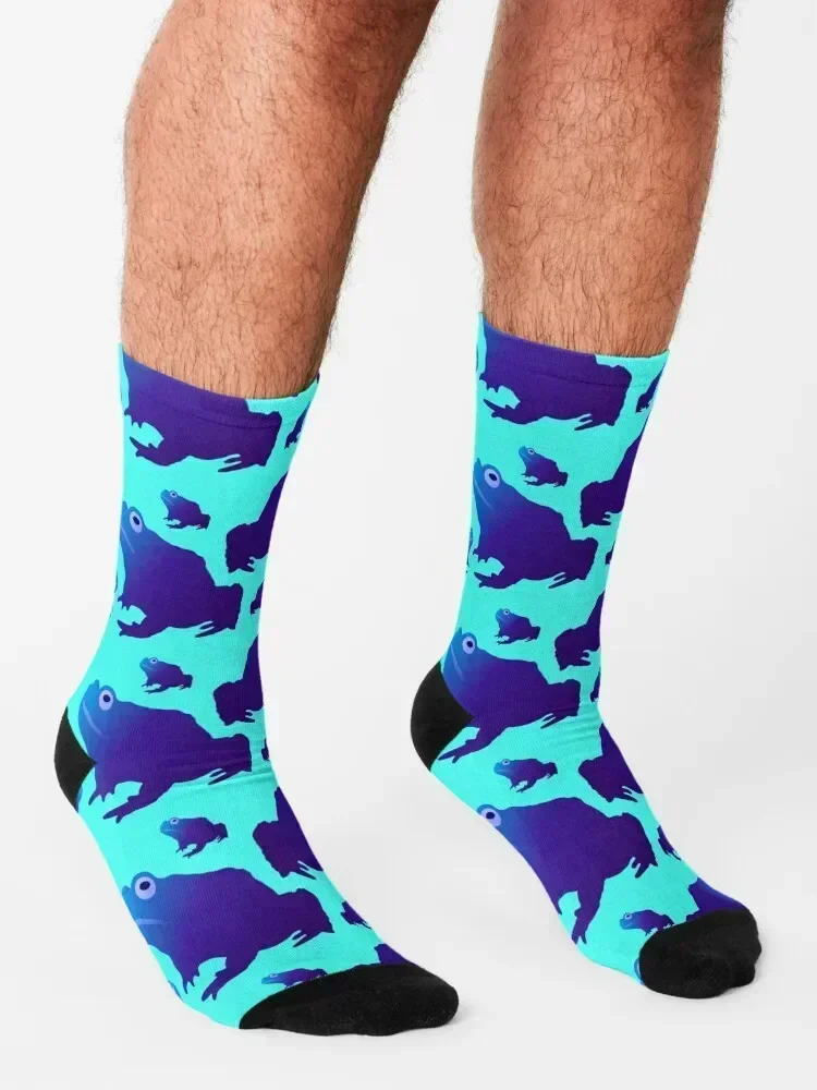 Blue Toad Pattern (on teal) Socks moving stockings luxury Christmas happy Mens Socks Women's