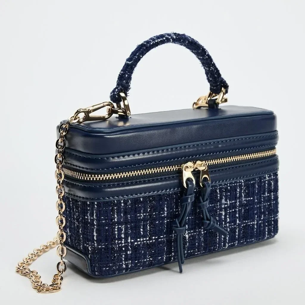 Vintage Woolen Box Women Handbags Luxury Designer Shoulder Crossbody Bags for Women 2025 New Square Chains Sling Bag Clutch Lady