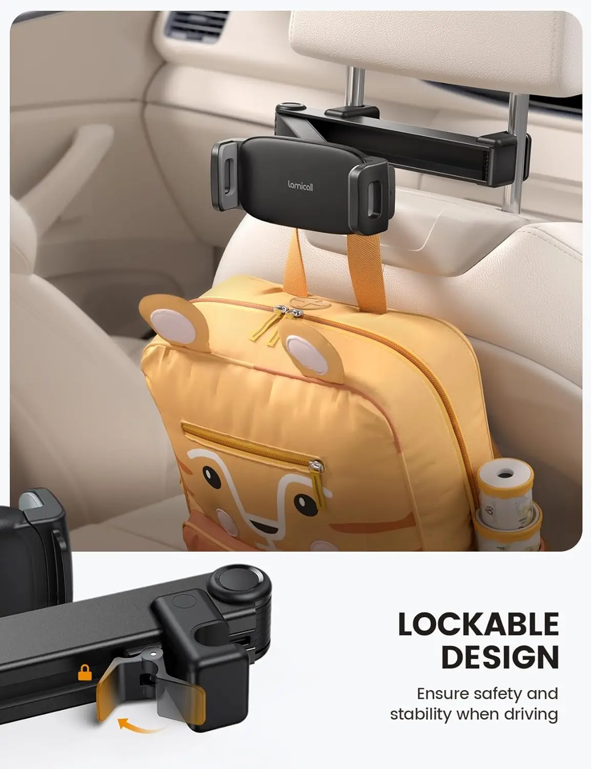 Tablet Holder for Car Headrest -[Lockable] [  1 Extension Arm] 2024 Car Backseat Tablet , Road Trip  for , for  , Air, , , Fire