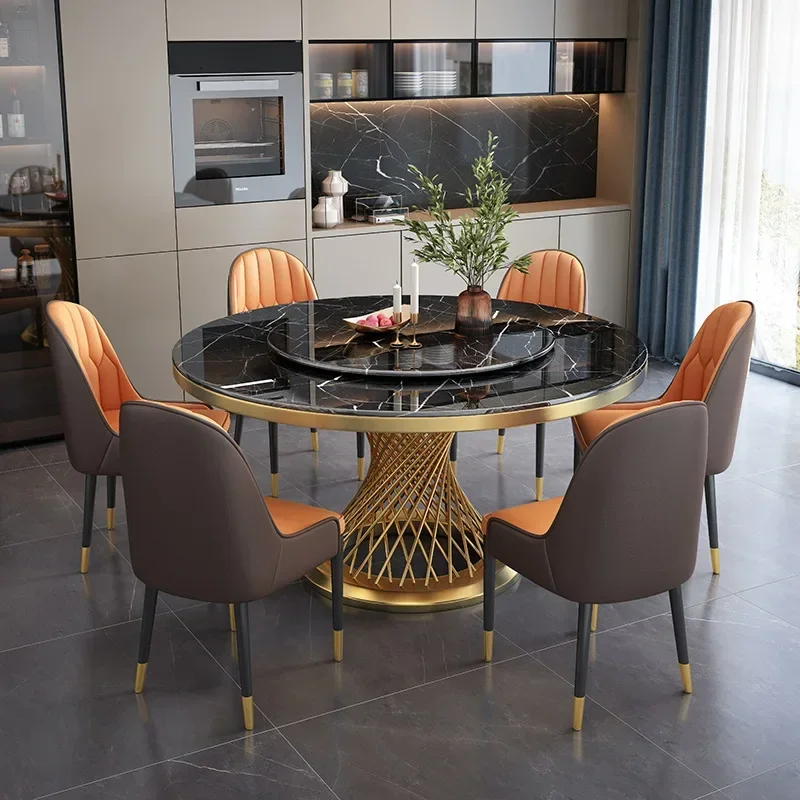 Light luxury marble dining table and chair combination household small apartment with turntable round