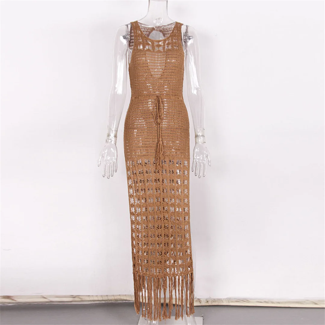 S-XL Sexy Ausgeschnittenes Fransen-Strickkleid, Häkel-Tunika, Strandkleid, Strandmode, Strandüberwurf, Damen V3802 – Detail 22
